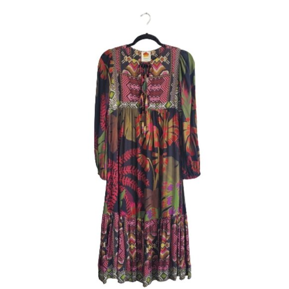 FARM Rio Dresses & Skirts - Farm Rio Tropical Forest Long Sleeve V-Neck Midi Dress